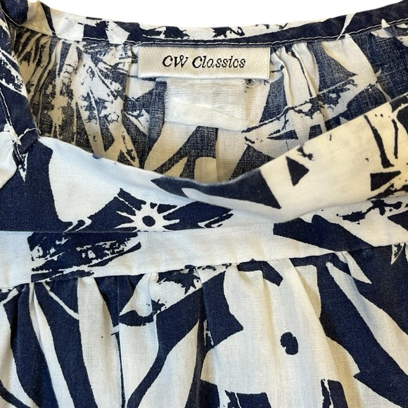 CW Classics Womens Navy Blue White Floral Dress Short Sleeve Square Neck Size M - Picture 4 of 6